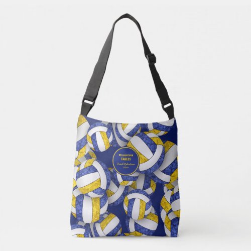 blue gold team colors volleyball coach name crossbody bag