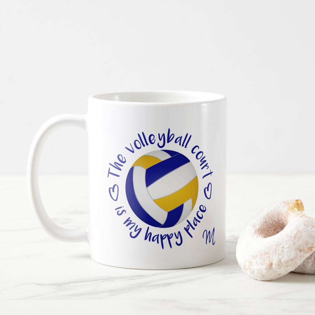 blue gold team colors volleyball court happy place coffee mug