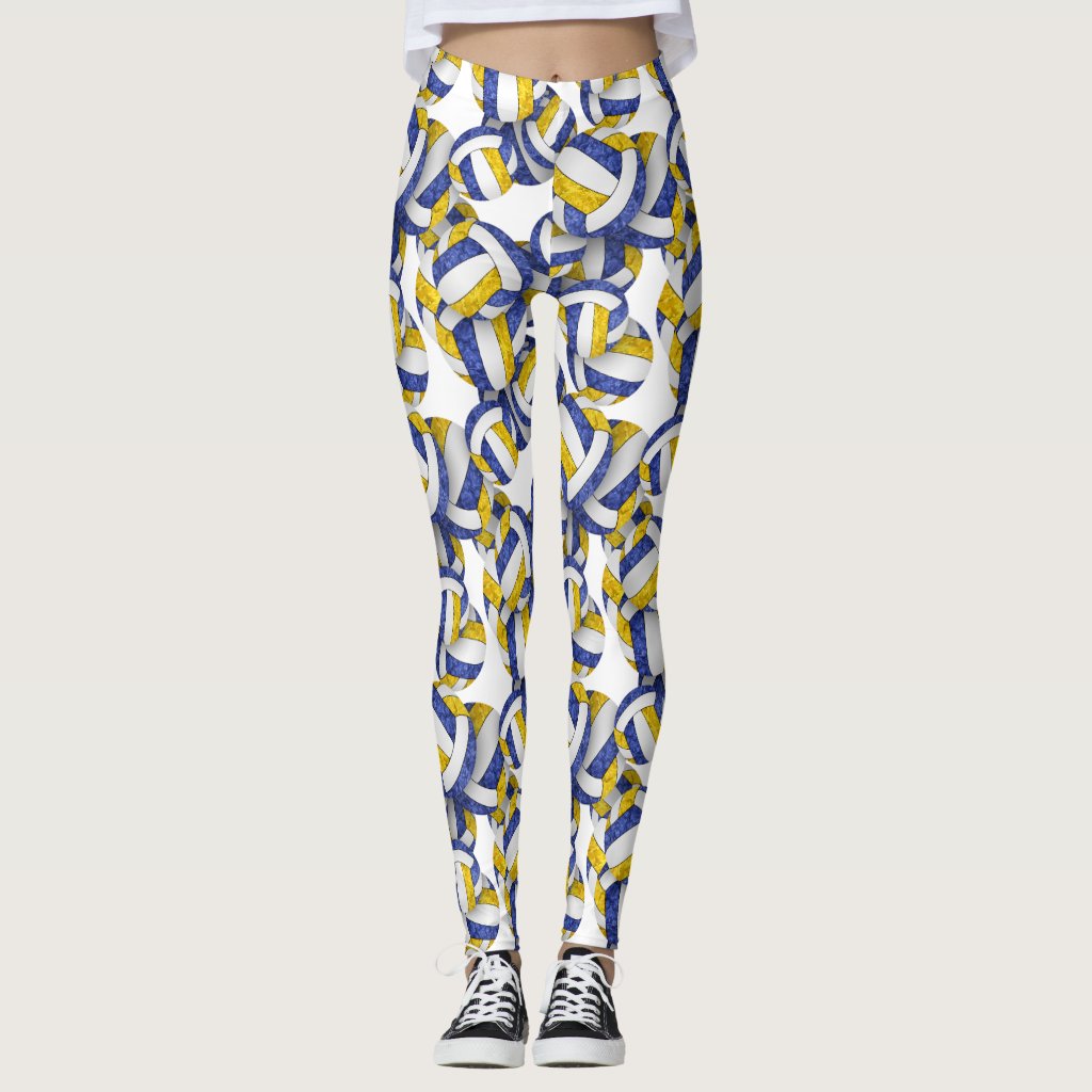 blue gold team colors volleyballs pattern leggings