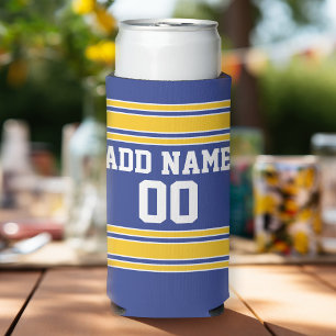 Blue Gold Team Jersey with Custom Name Number Seltzer Can Cooler