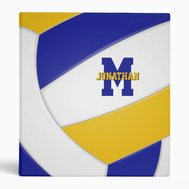 blue gold team sports boys girls volleyball 3 ring binder (Front)