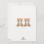 Blue Gold Teddy Bear Balloon Twin Boys Baby Shower Invitation (Back)