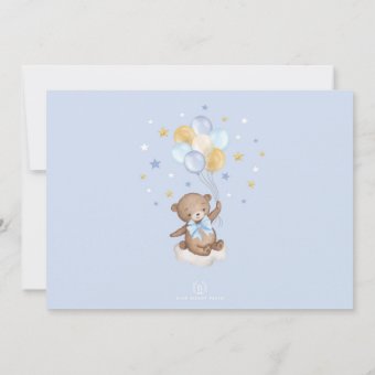 Blue Gold Teddy Bear Moon Balloons Clouds Stars Thank You Card | Zazzle