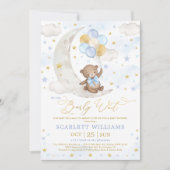 Blue Gold Teddy Bear Moon Stars Baby Boy Shower Invitation (Front)