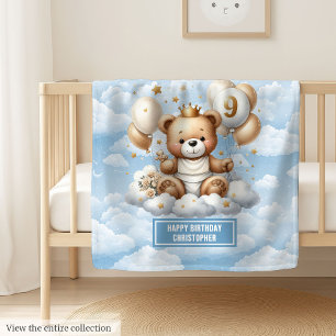 Blue gold teddy blanket personalized 9th birthday
