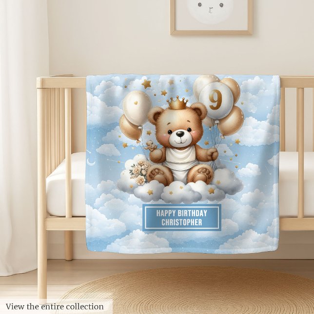 Blue gold teddy blanket personalized 9th birthday (Blue gold teddy blanket personalized 9th birthday)