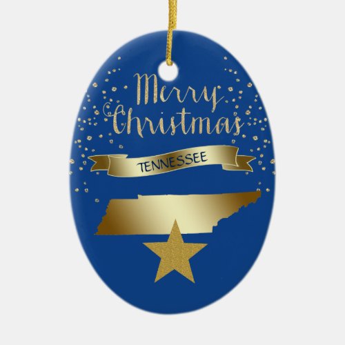 Blue Gold Tennessee Star Ceramic Ornament