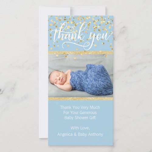 Blue Gold THANK YOU Baby Shower BOY  PHOTO