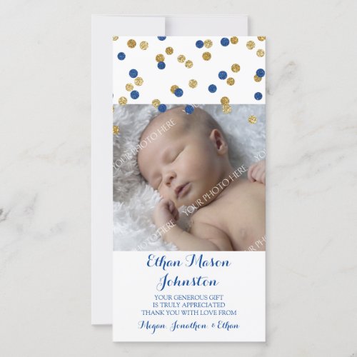 Blue Gold Thank You Baby Shower Photo Cards