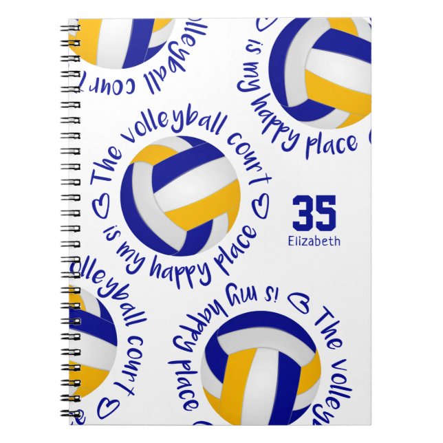 blue gold The volleyball court is my happy place Notebook (Front)