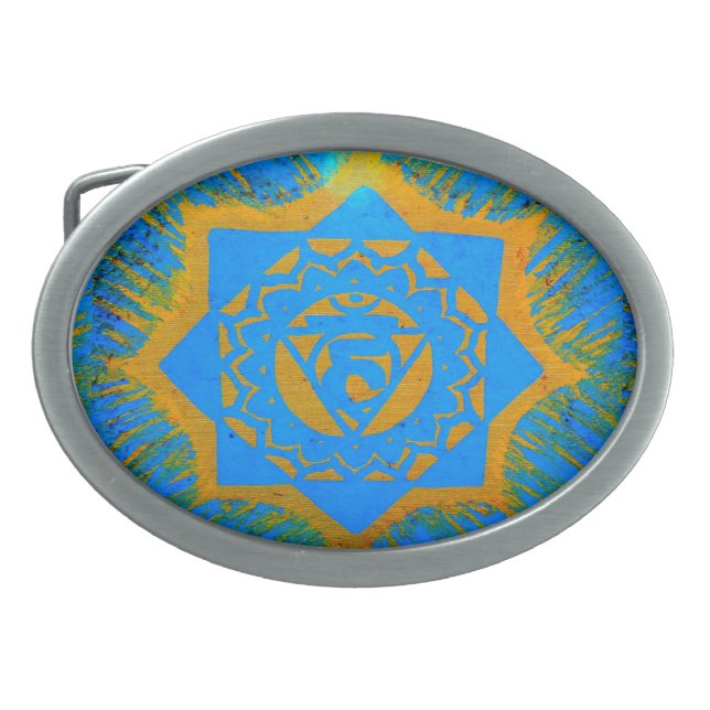blue gold tibetan tantric belt buckle (Front)