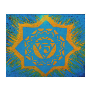 blue gold tibetan tantric symbol wood wall decor