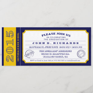 Blue & Gold Ticket Graduation Party Invitation