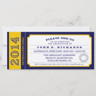 Blue & Gold Ticket Graduation Party Invitation