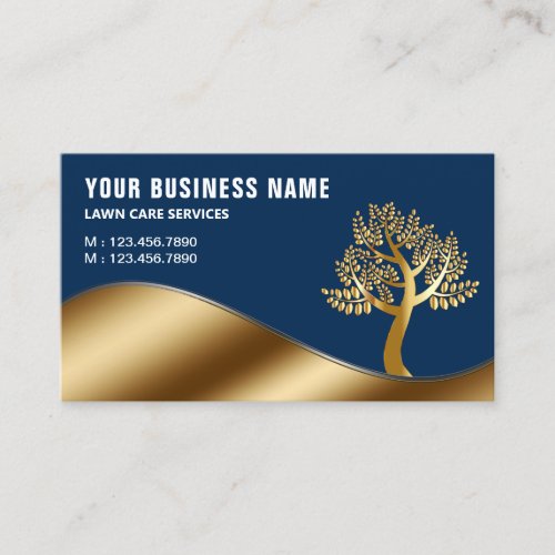 Blue Gold Tree Gardening Landscaping Lawn Care Business Card