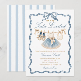 Blue & Gold Tutu Excited Ballerina Baby Shower  Invitation
