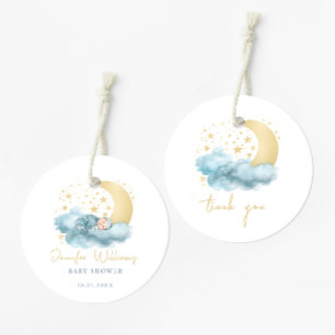 Blue gold twinkle baby shower thank you favor tags