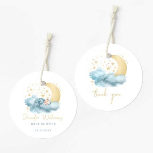 Blue gold twinkle baby shower thank you favor tags