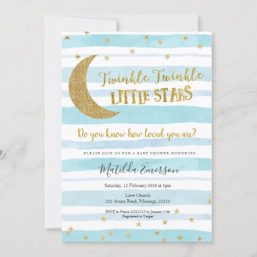 Blue Gold Twinkle Little Star Baby Shower Invitation