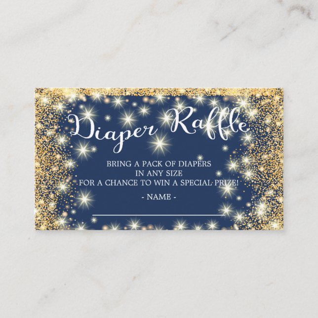 Blue & Gold Twinkle Star Diaper Raffle Ticket Enclosure Card (Front)