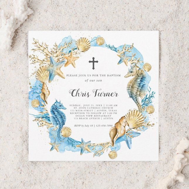 Blue & Gold Under the Sea Baptism Invitation (Creator Uploaded)