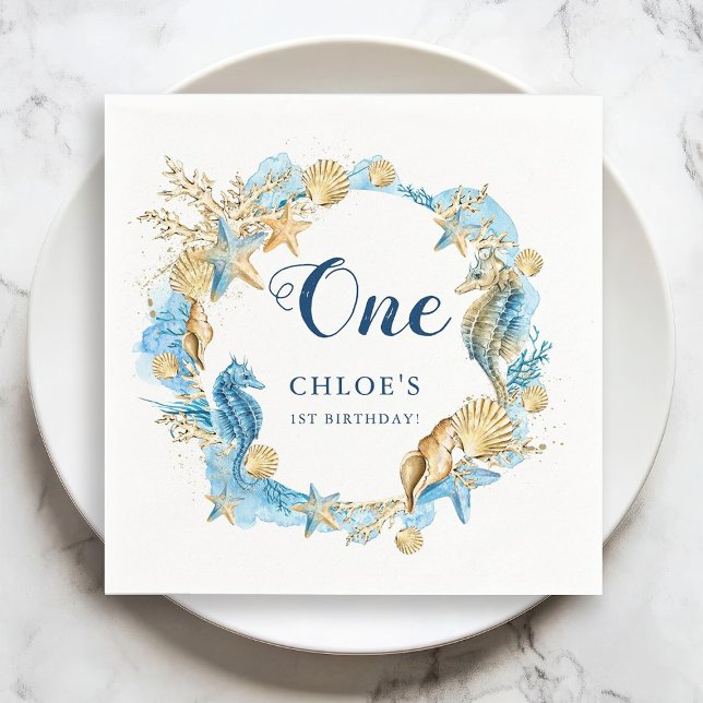 Blue & Gold Under the Sea Birthday Napkins (Creator Uploaded)