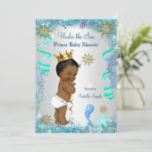 Blue Gold Under The Sea Prince Baby Shower Ethnic Invitation (Standing Front)