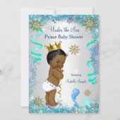 Blue Gold Under The Sea Prince Baby Shower Ethnic Invitation (Front)