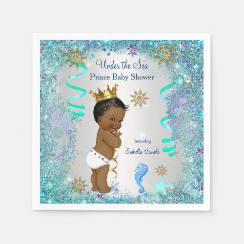 Blue Gold Under The Sea Prince Baby Shower Ethnic Paper Napkins