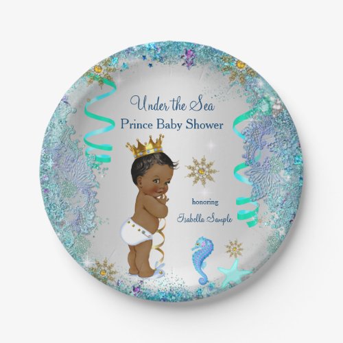 Blue Gold Under The Sea Prince Baby Shower Ethnic Paper Plates