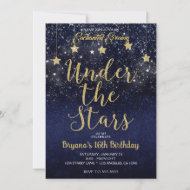 Blue Gold Under The Stars Starry Night Sweet 16 Invitation