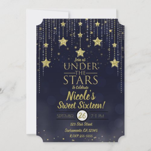 Blue  Gold Under The Stars Starry Sweet 16 Invitation