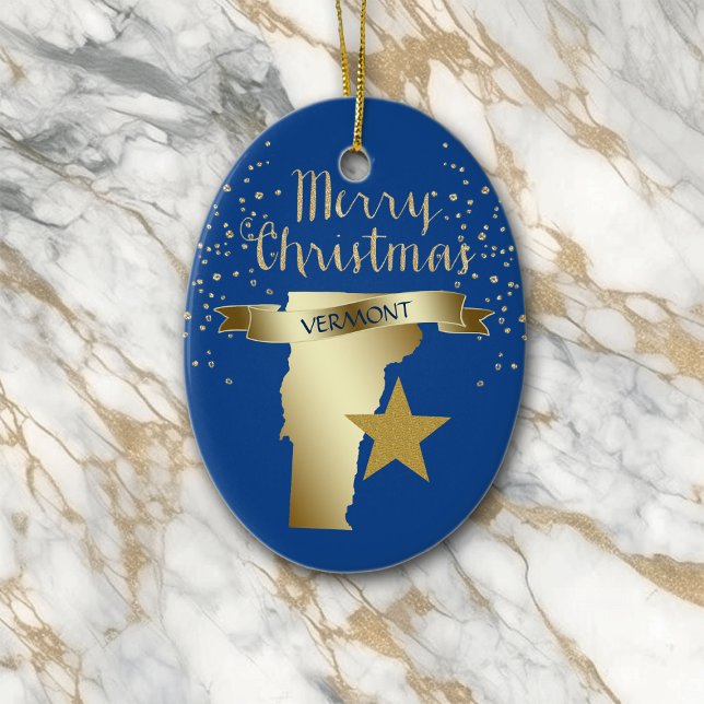 Blue Gold Vermont Star Ceramic Ornament (Creator Uploaded)