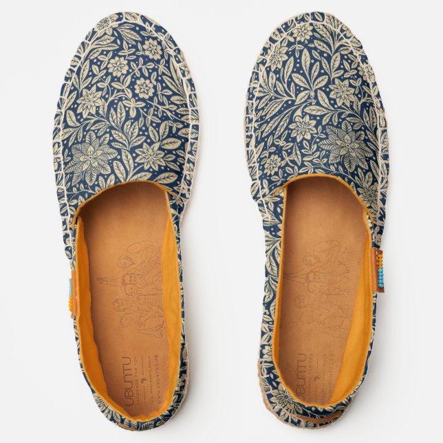Blue & Gold Vintage Floral Pattern Espadrilles (Front)