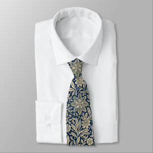 Blue & Gold Vintage Floral Pattern Neck Tie