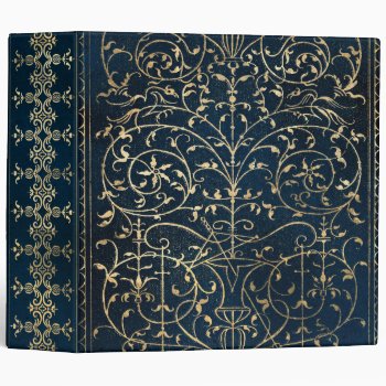 Blue Gold Vintage Ornate Gold 3 Ring Binder by graphicdesign at Zazzle