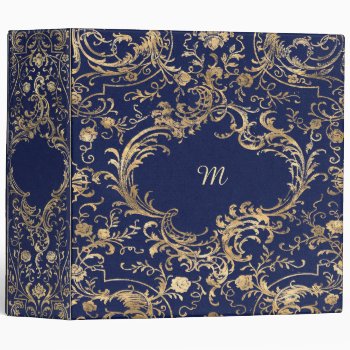 Blue Gold Vintage Ornate Gold 3 Ring Binder by graphicdesign at Zazzle