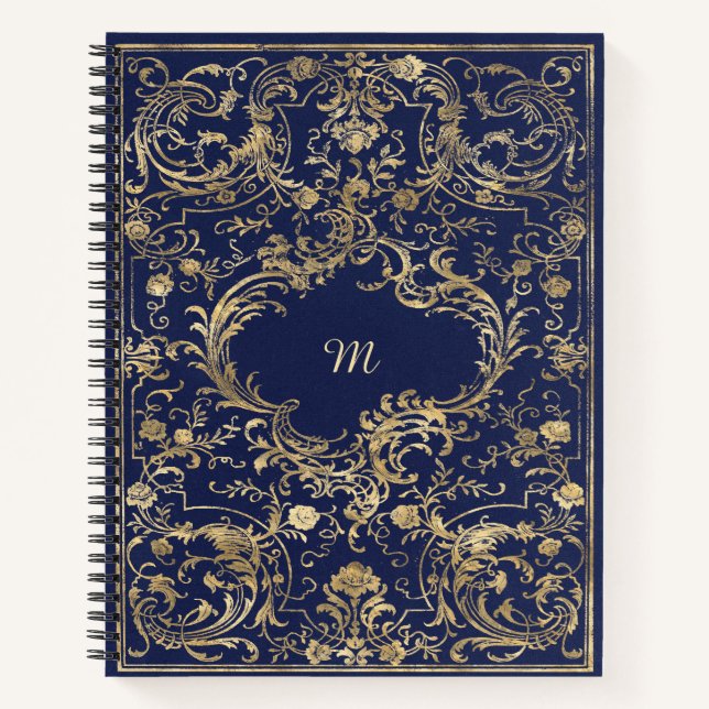 Blue Gold Vintage Ornate Gold Notebook (Front)