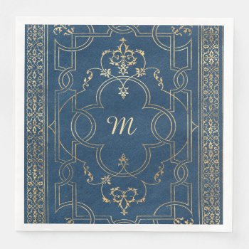 Blue Gold Vintage Ornate Gold Paper Dinner Napkins by graphicdesign at Zazzle