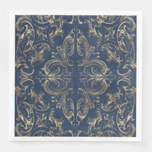 Blue gold Vintage Ornate Gold Paper Dinner Napkins