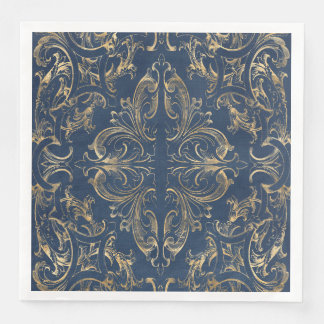 Blue gold Vintage Ornate Gold Paper Dinner Napkins