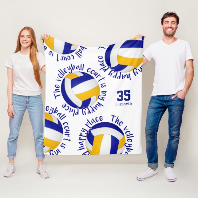 blue gold volleyball court happy place typography fleece blanket (In Situ)