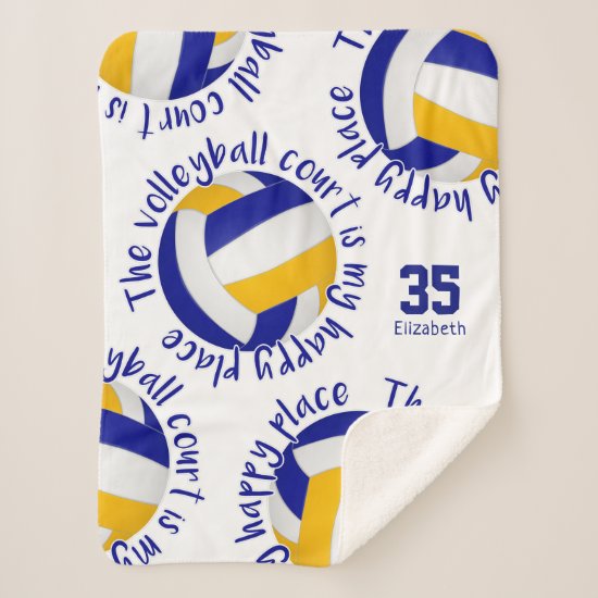 blue gold volleyball court happy place typography sherpa blanket