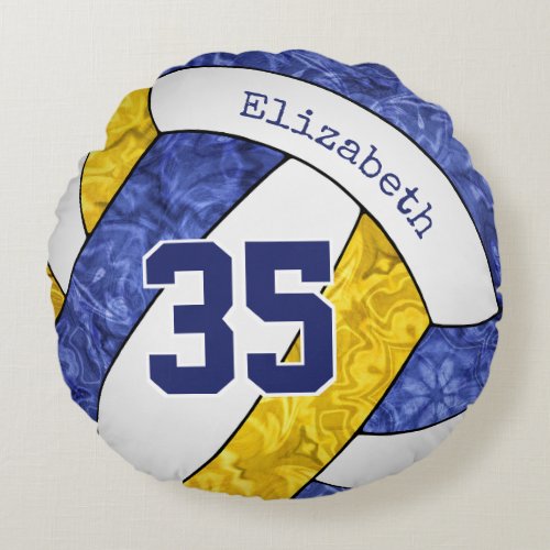 blue gold volleyball girly team colors round pillow