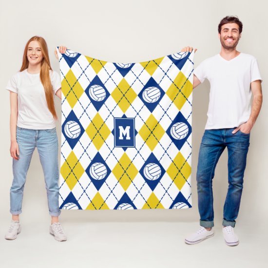 blue gold volleyball team colors argyle pattern fleece blanket