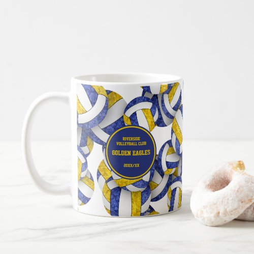 blue gold volleyball team colors coach name coffee mug