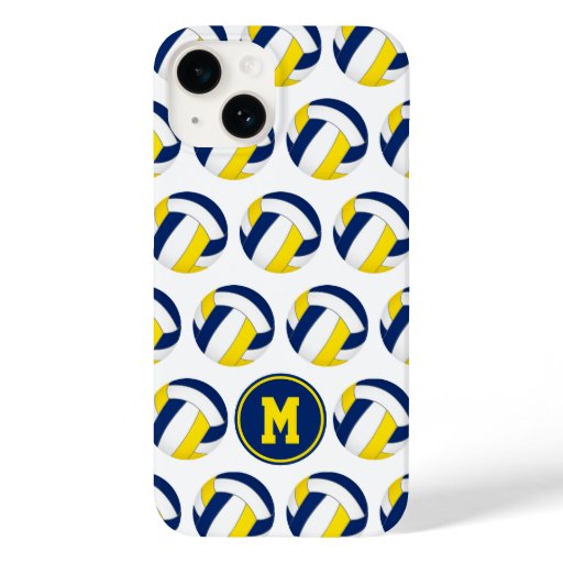 blue gold volleyballs pattern with monogram Case-Mate iPhone 14 case