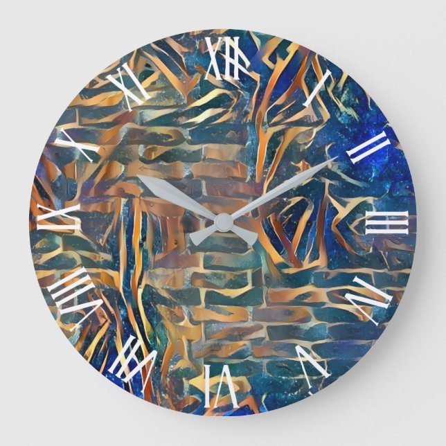 Blue Gold Wall Art Dream Large Clock (Front)