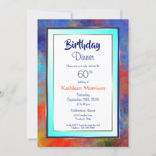 Blue Gold Watercolor 60th Birthday Dinner Invite