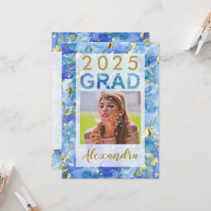 Blue Gold Watercolor Art 2026 Photo Graduation Invitation